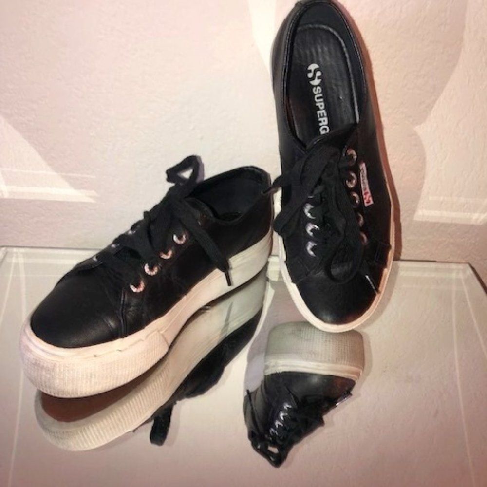 Size 35/5 Black leather Superga Platform
